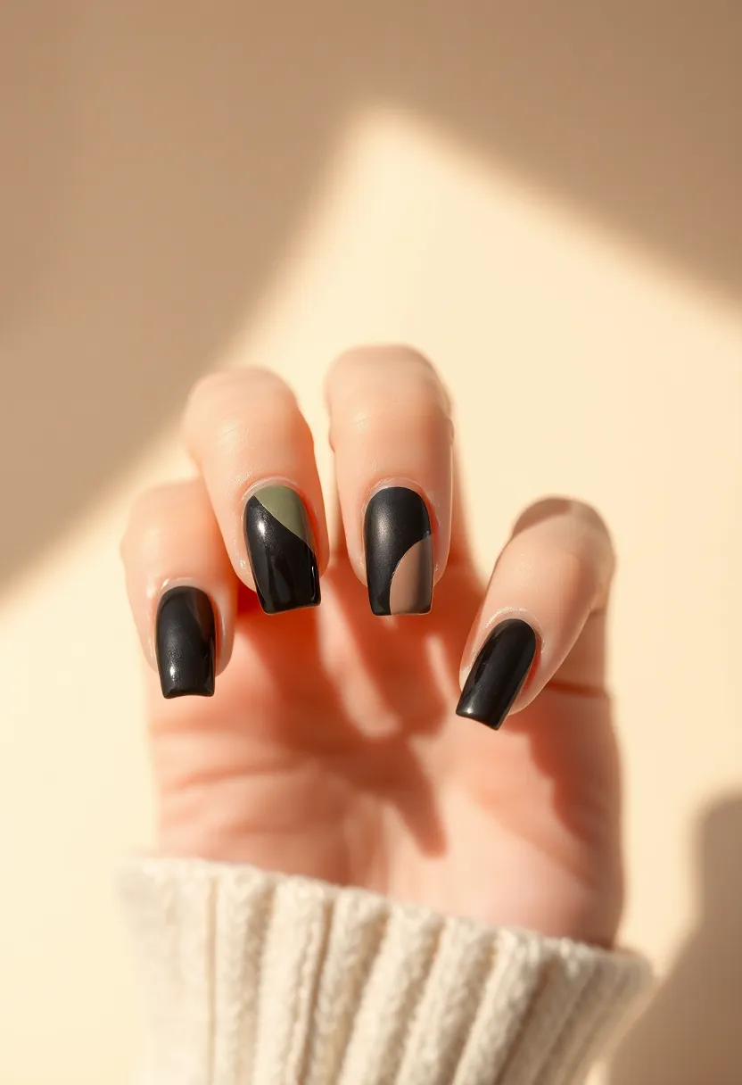 45 Sleek Black Nail Ideas for Timeless Beauty - 37. Black and Earthy Tones