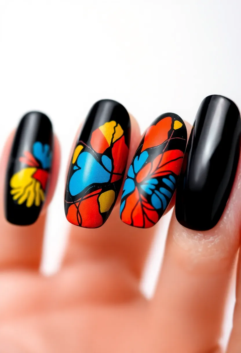 45 Sleek Black Nail Ideas for Timeless Beauty - 38. Black with Abstract Art