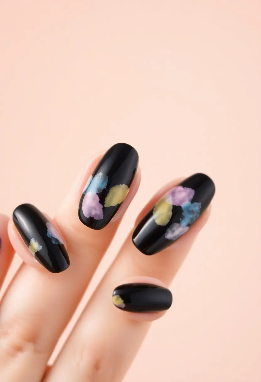 45 Sleek Black Nail Ideas for Timeless Beauty - 40. Black with Watercolor Effects