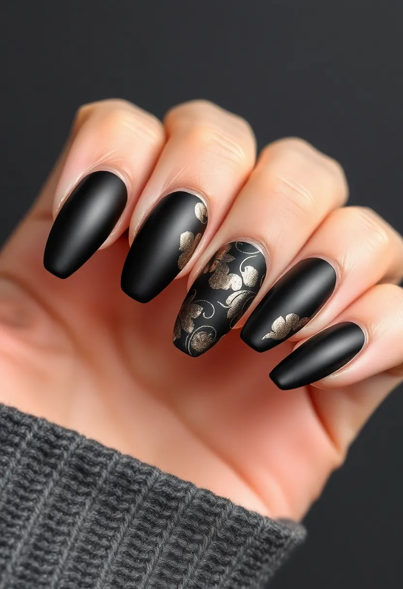 45 Sleek Black Nail Ideas for Timeless Beauty - 43. Black with Textured Foil