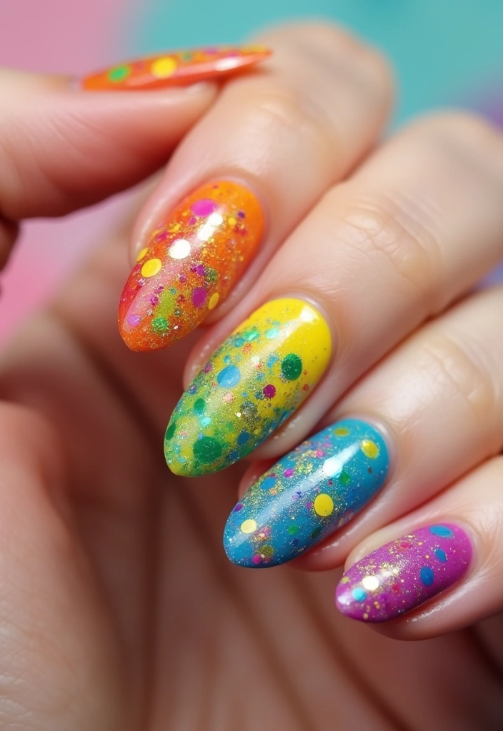 45 Ultimate Nail Inspiration Ideas for Creative Spark-Filled Sparks - 40. Rainbow Splatter