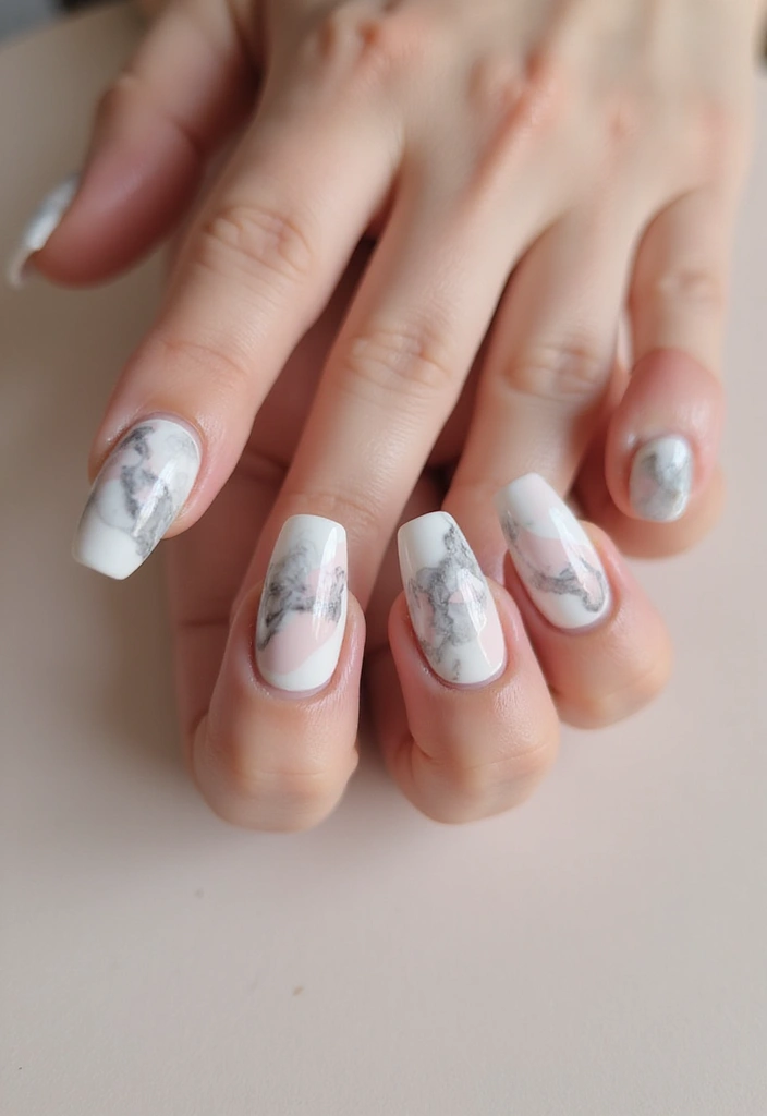 50 Acrylic Nail Ideas for Visionary Visions - 22. Marbled Elegance