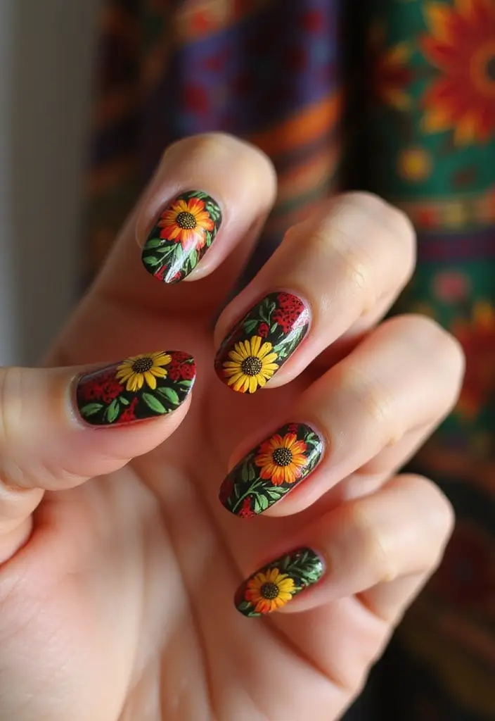 50 Acrylic Nail Ideas for Visionary Visions - 28. Frida Kahlo Inspired