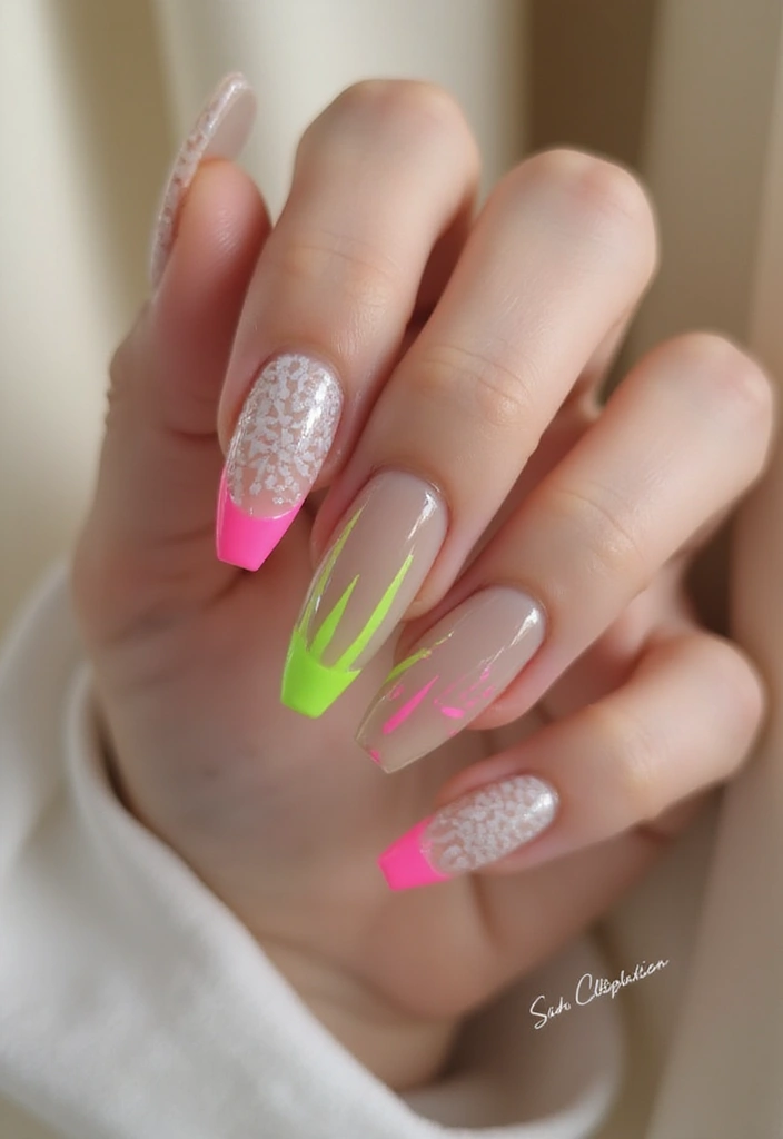 50 Acrylic Nail Ideas for Visionary Visions - 30. Subtle Neon Accents