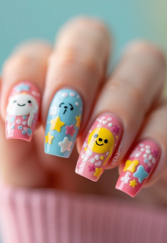 50 Acrylic Nail Ideas for Visionary Visions - 34. Playful Cartoon Characters