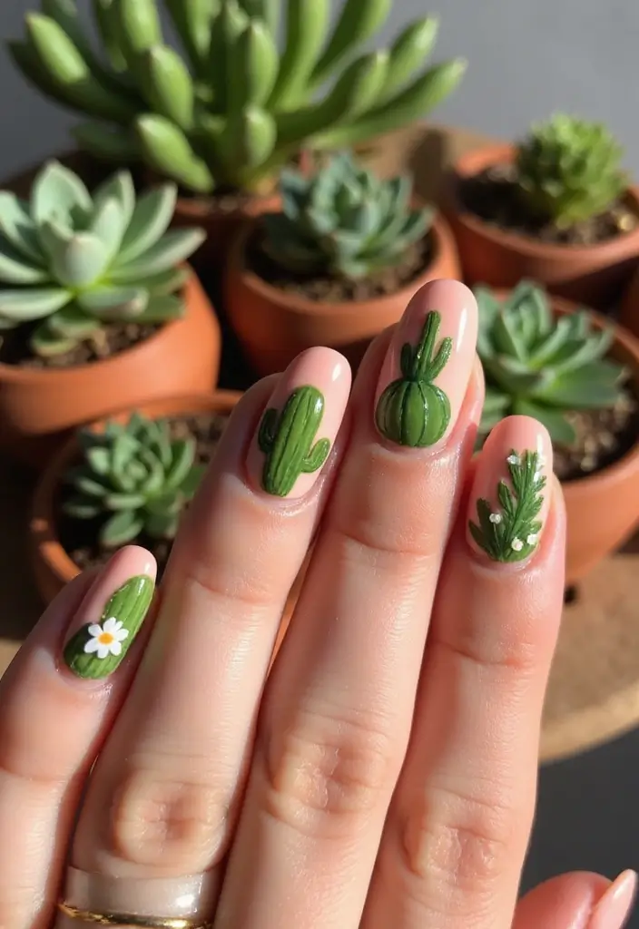 50 Acrylic Nail Ideas for Visionary Visions - 35. Cactus and Succulent Theme