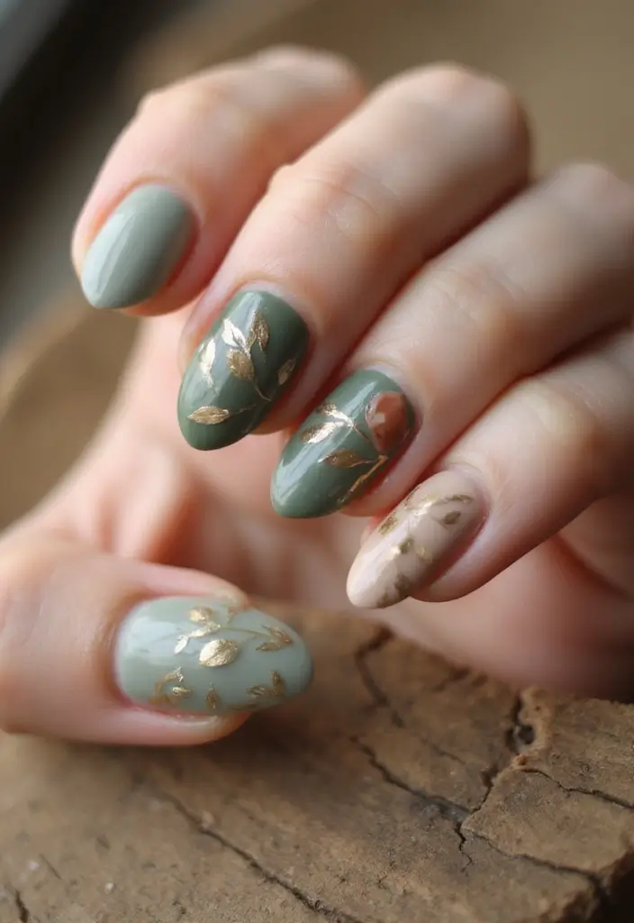 50 Acrylic Nail Ideas for Visionary Visions - 4. Earthy Tones with Nature Motifs