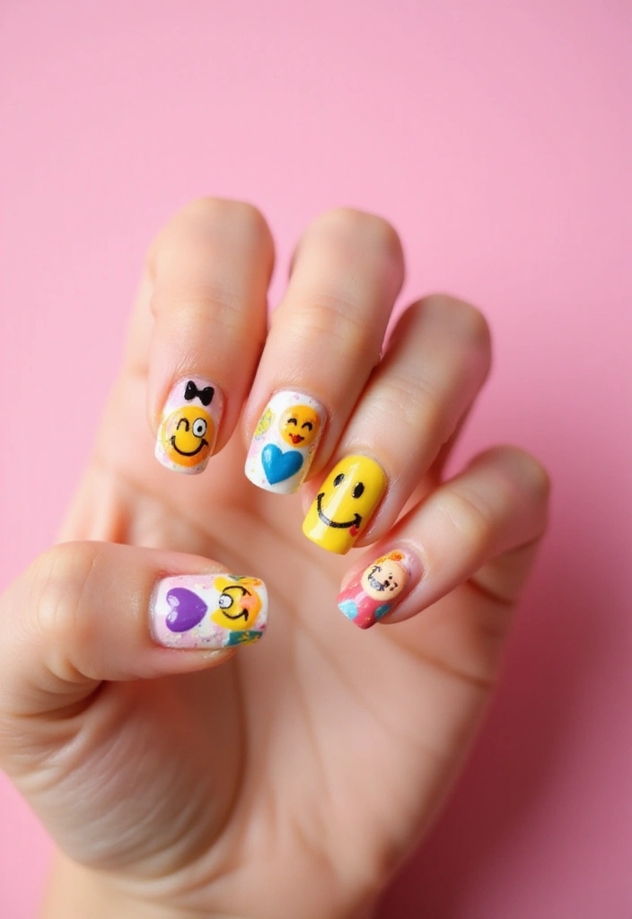 50 Adorable Cute Nail Ideas for Fun - 20. Fun Emoji Designs