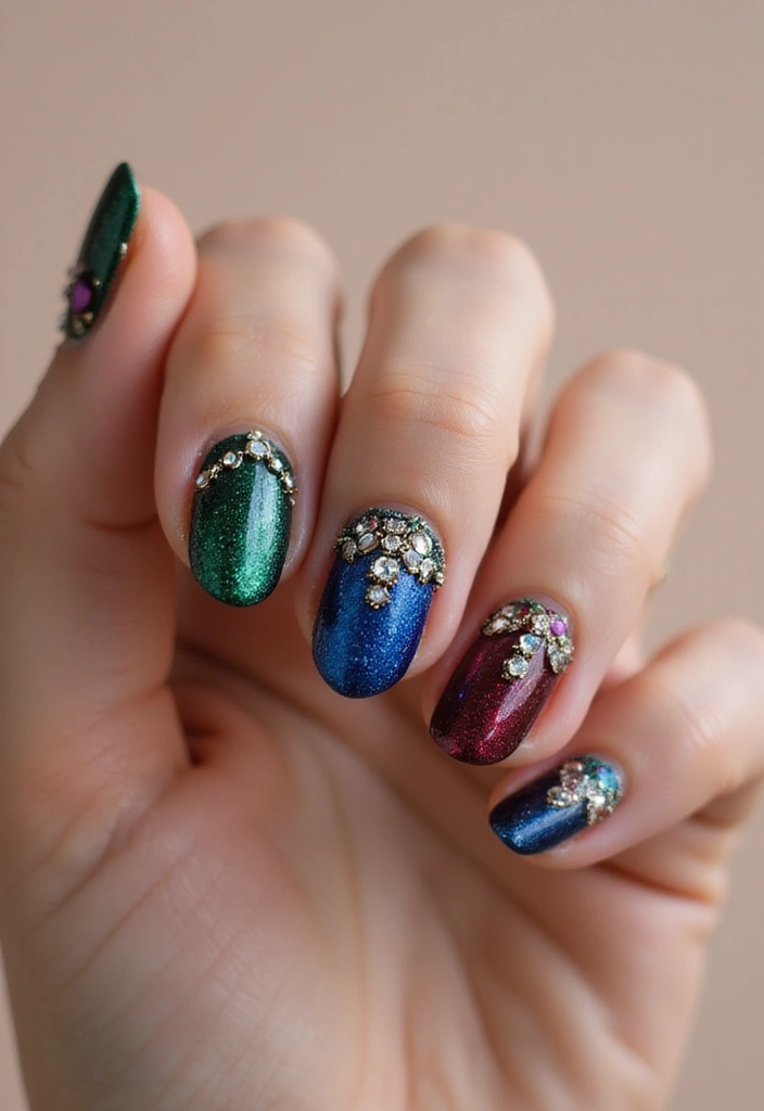 50 Adorable Cute Nail Ideas for Fun - 27. Dazzling Jewels