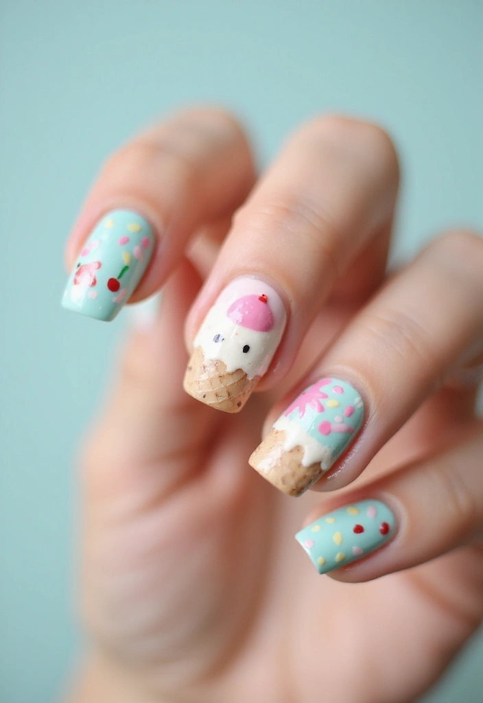 50 Adorable Cute Nail Ideas for Fun - 30. Ice Cream Dreams