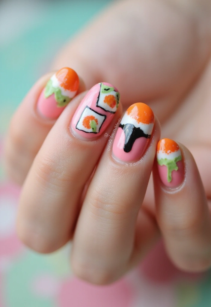 50 Adorable Cute Nail Ideas for Fun - 37. Fun Sushi