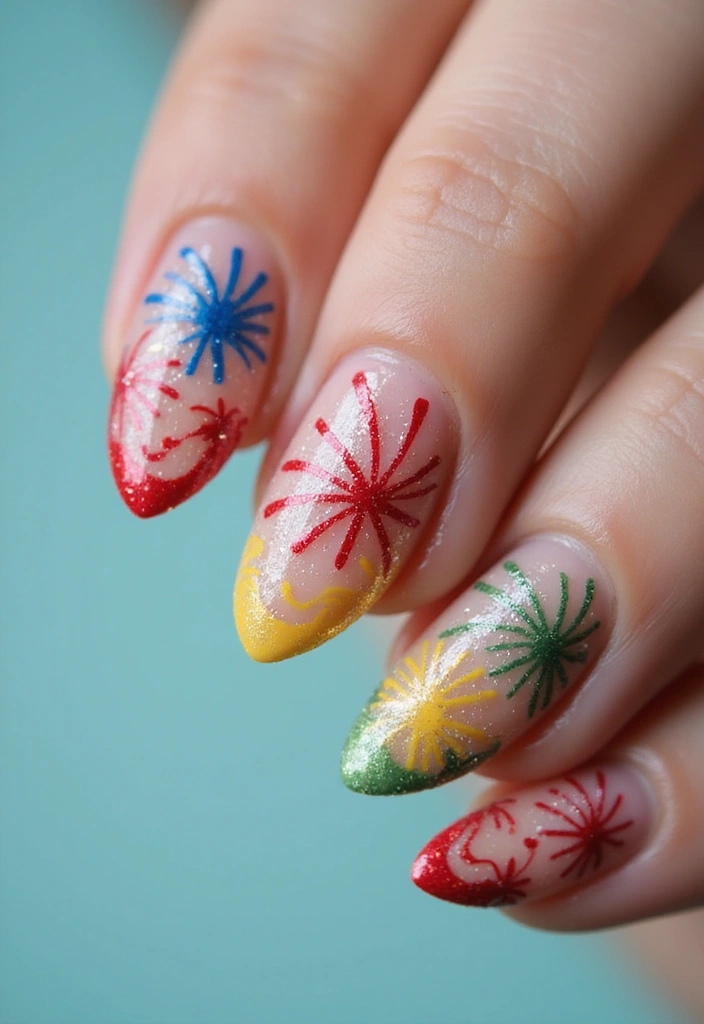 50 Adorable Cute Nail Ideas for Fun - 38. Festive Fireworks