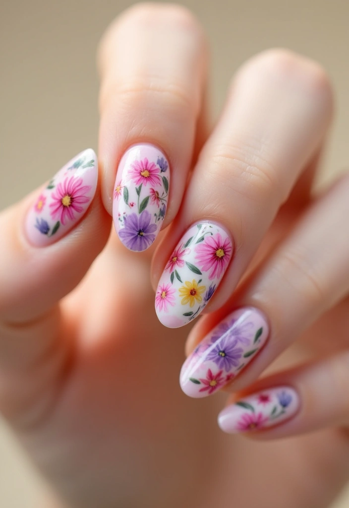 50 Adorable Cute Nail Ideas for Fun - 4. Floral Fantasy