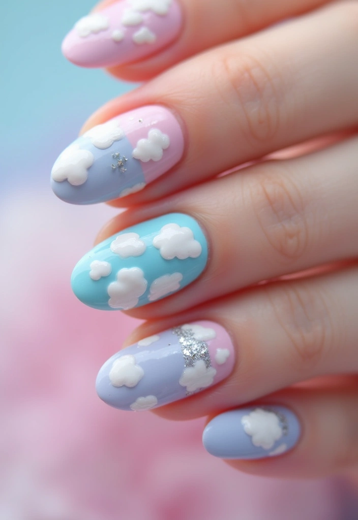 50 Adorable Cute Nail Ideas for Fun - 41. Whimsical Clouds