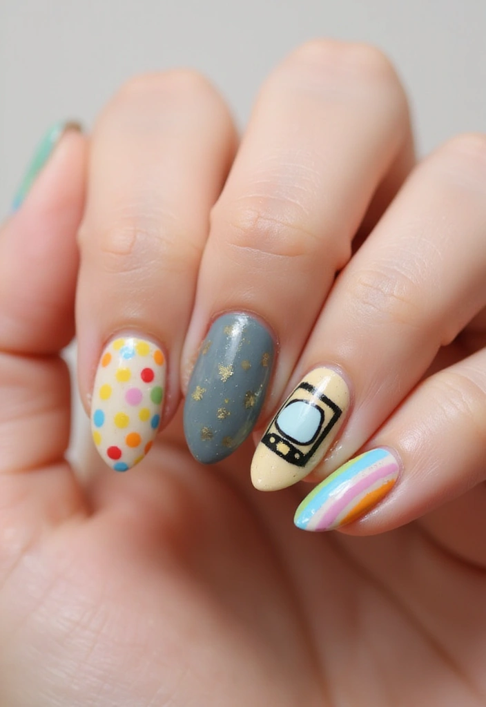 50 Adorable Cute Nail Ideas for Fun - 44. Retro Television