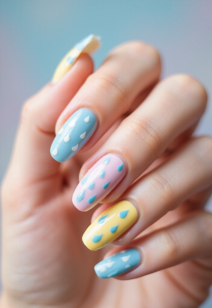 50 Adorable Cute Nail Ideas for Fun - 46. Whimsical Rain
