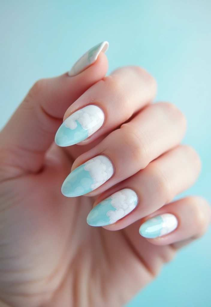 50 Artistic Nail Polish Design Ideas for Colorful Mastery - 23. Cloudy Skies