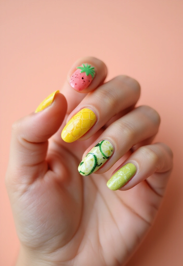 50 Artistic Nail Polish Design Ideas for Colorful Mastery - 24. Fruit-Inspired Fun