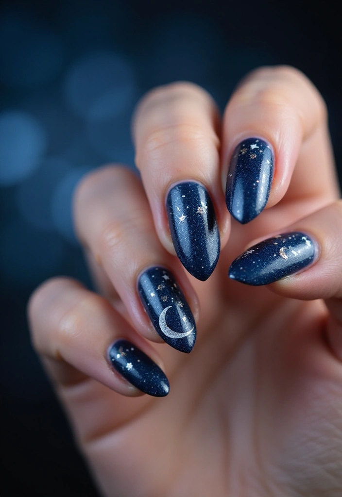 50 Artistic Nail Polish Design Ideas for Colorful Mastery - 26. Moon and Stars