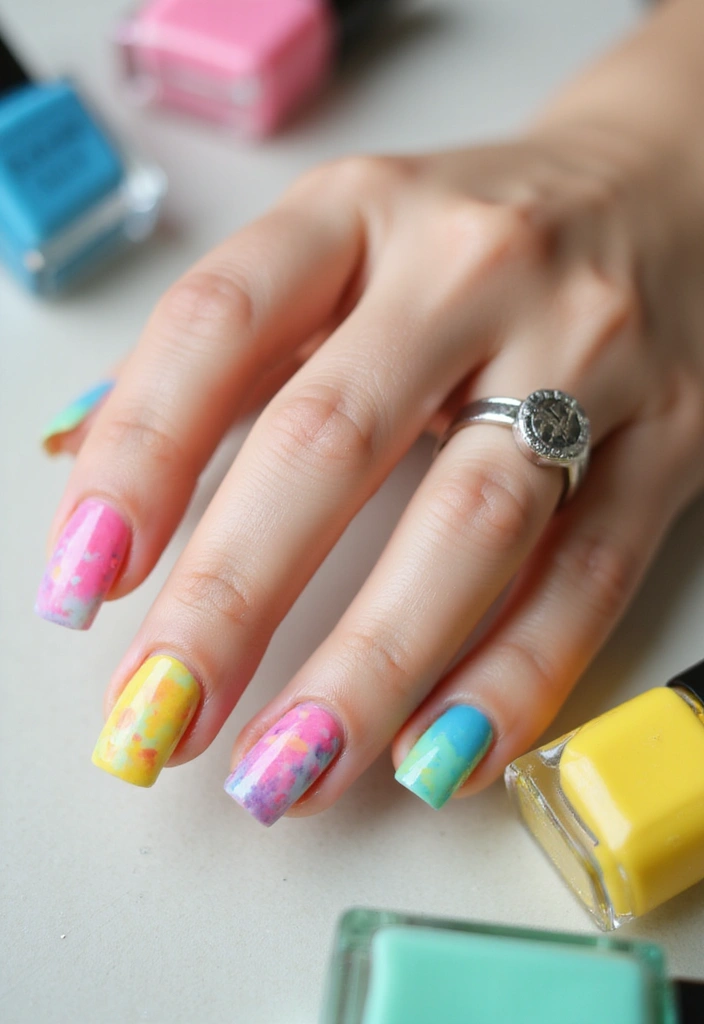 50 Artistic Nail Polish Design Ideas for Colorful Mastery - 29. Tie-Dye Fun