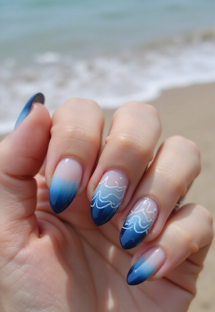 50 Blue Acrylic Nail Ideas for Cool: Depth-Defying Depths - 1. Ocean Waves Ombre