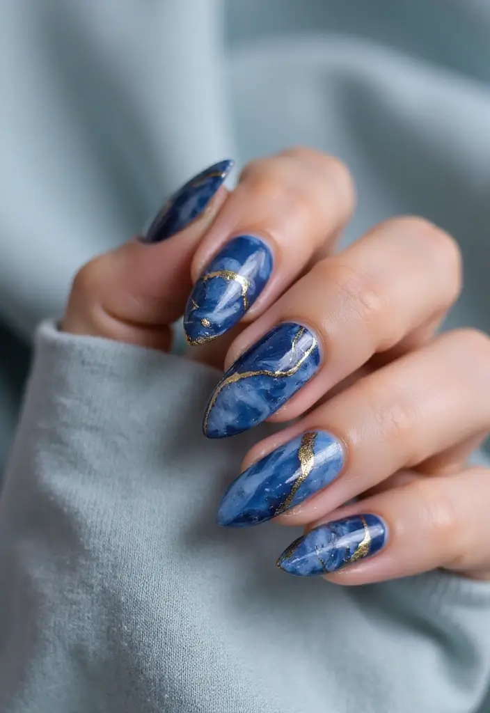 50 Blue Acrylic Nail Ideas for Cool: Depth-Defying Depths - 11. Blue Marble Effect