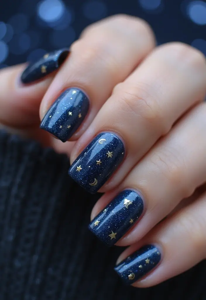 50 Blue Acrylic Nail Ideas for Cool: Depth-Defying Depths - 12. Starry Night Ocean