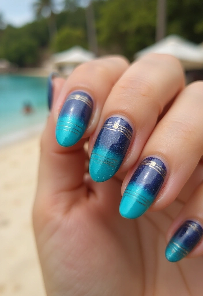 50 Blue Acrylic Nail Ideas for Cool: Depth-Defying Depths - 16. Tropical Gradient