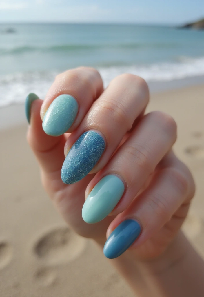 50 Blue Acrylic Nail Ideas for Cool: Depth-Defying Depths - 17. Sea Glass Inspiration