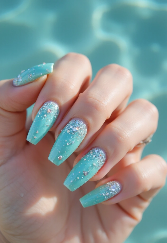 50 Blue Acrylic Nail Ideas for Cool: Depth-Defying Depths - 20. Crystal Blue Dream