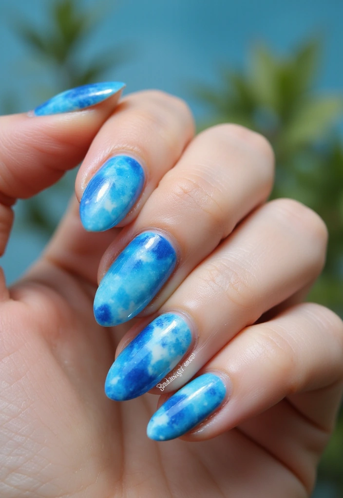 50 Blue Acrylic Nail Ideas for Cool: Depth-Defying Depths - 22. Blue Tie-Dye