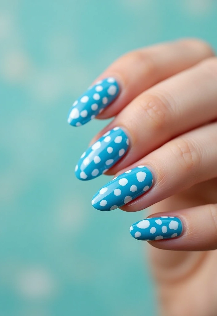 50 Blue Acrylic Nail Ideas for Cool: Depth-Defying Depths - 28. Blue and White Dots