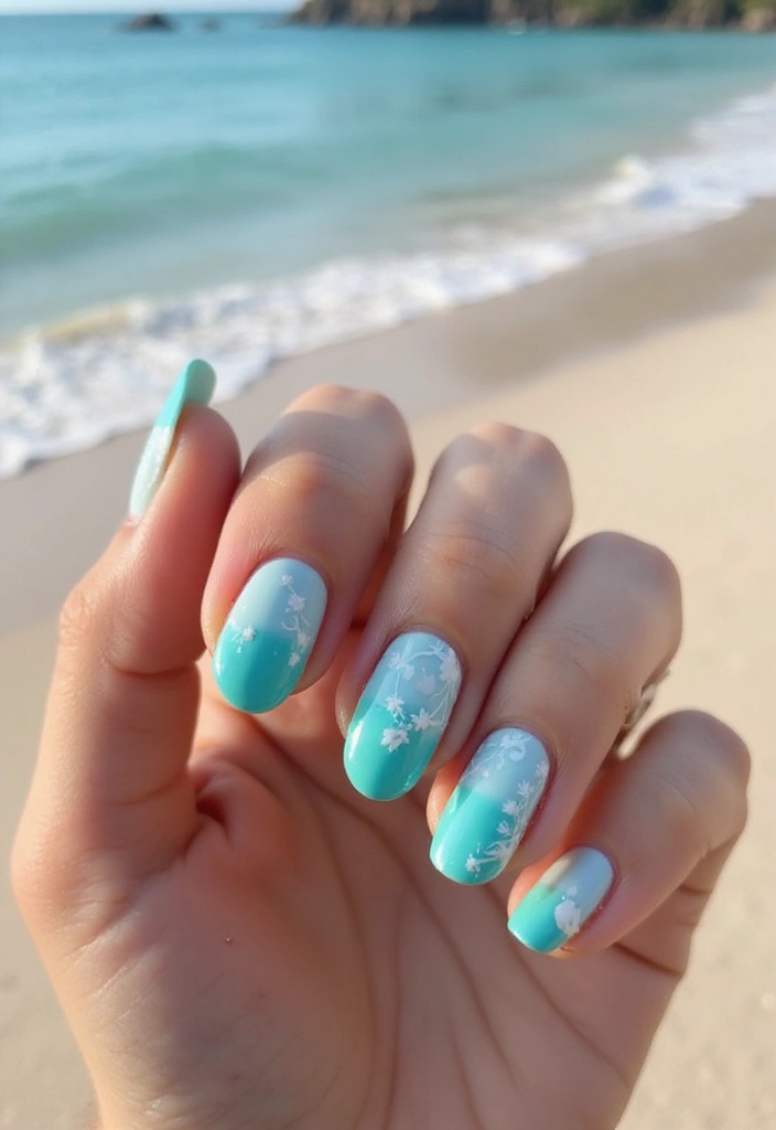 50 Blue Acrylic Nail Ideas for Cool: Depth-Defying Depths - 30. Ombre Sea Breeze