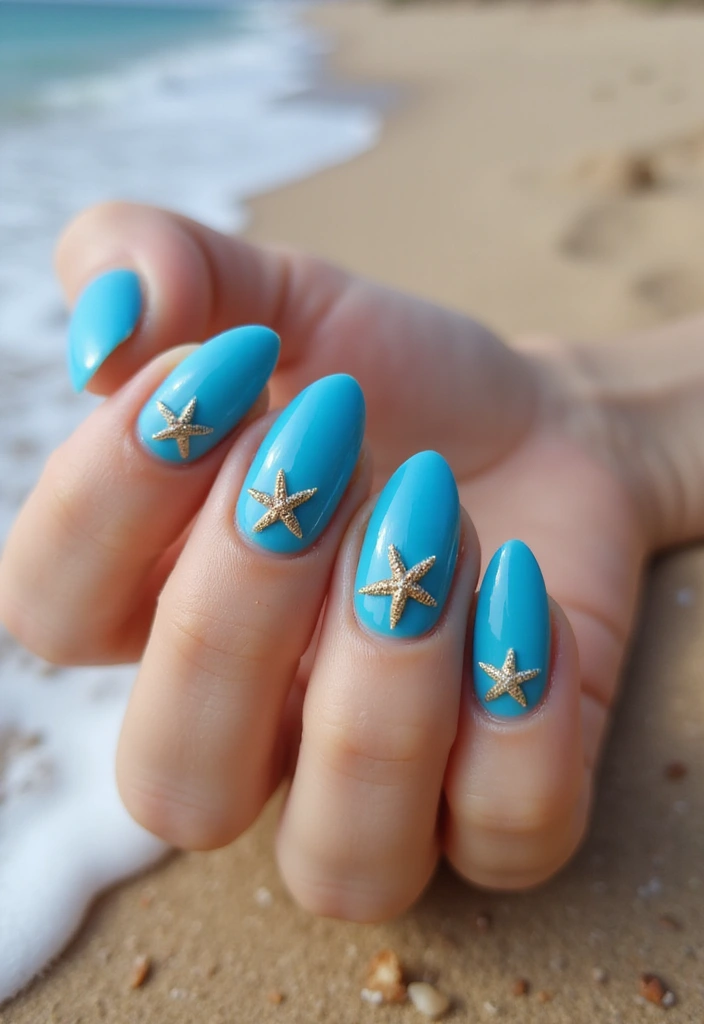 50 Blue Acrylic Nail Ideas for Cool: Depth-Defying Depths - 31. Starfish Accent Nails