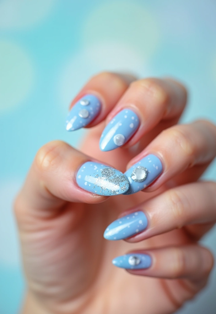 50 Blue Acrylic Nail Ideas for Cool: Depth-Defying Depths - 33. Glittering Bubbles