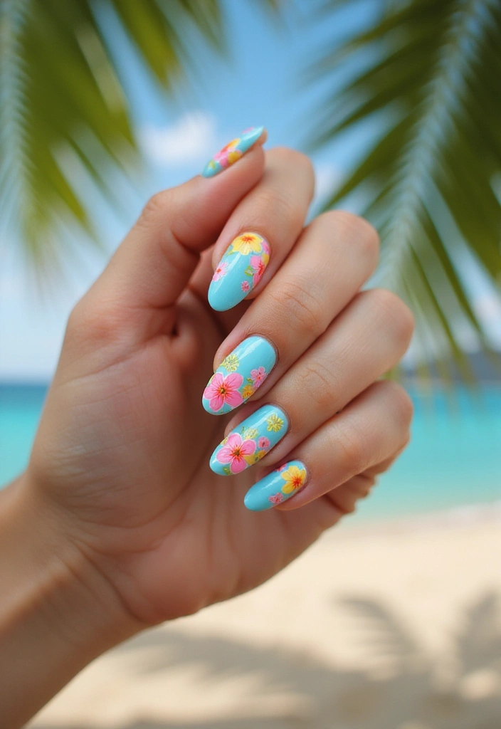 50 Blue Acrylic Nail Ideas for Cool: Depth-Defying Depths - 37. Island Vibes