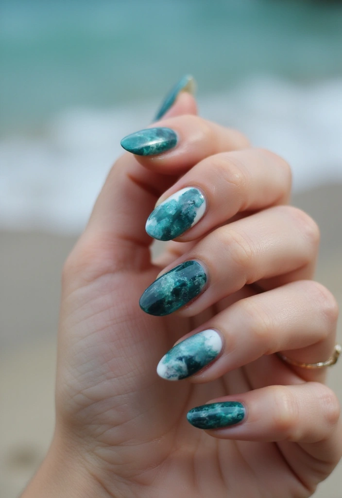 50 Blue Acrylic Nail Ideas for Cool: Depth-Defying Depths - 38. Deep Ocean Abstract