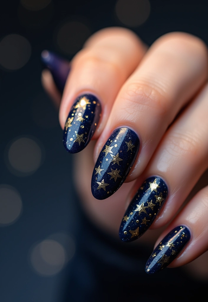 50 Blue Acrylic Nail Ideas for Cool: Depth-Defying Depths - 39. Starry Ocean Nights