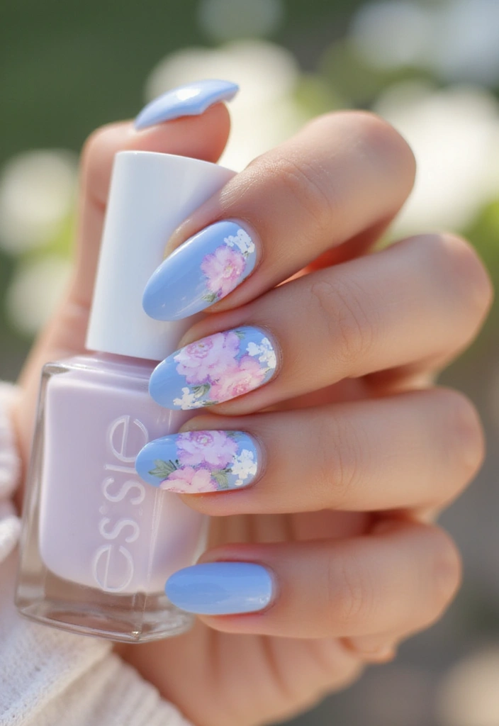 50 Blue Acrylic Nail Ideas for Cool: Depth-Defying Depths - 40. Blue Watercolor Flowers