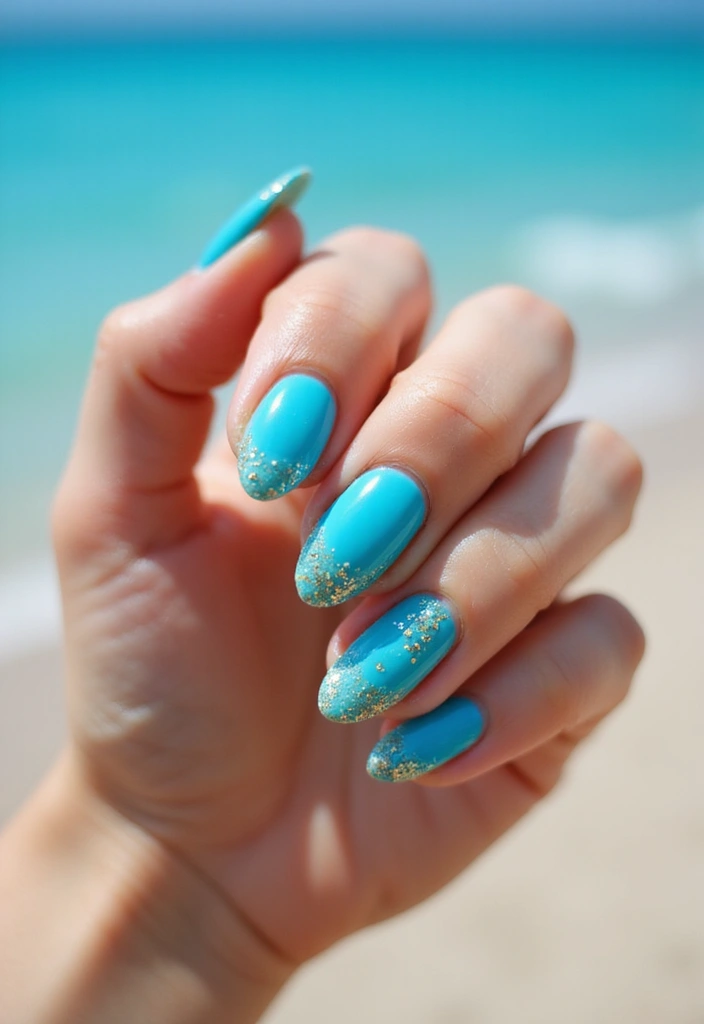 50 Blue Acrylic Nail Ideas for Cool: Depth-Defying Depths - 41. Sun-Kissed Ocean