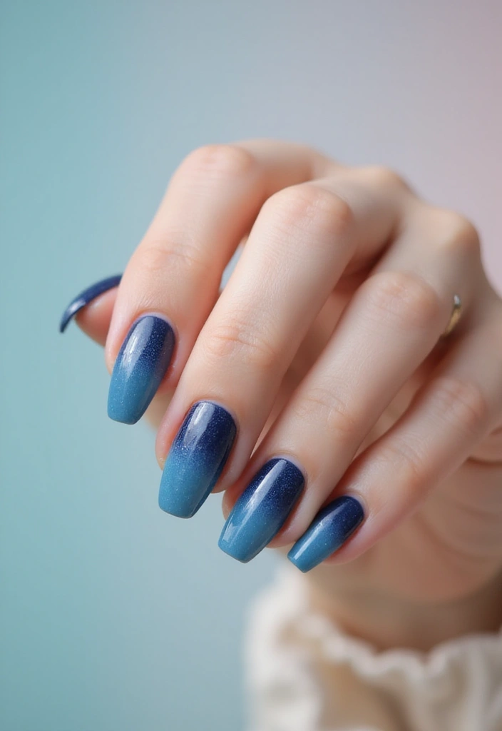 50 Blue Acrylic Nail Ideas for Cool: Depth-Defying Depths - 44. Ocean Breeze Gradient Tips