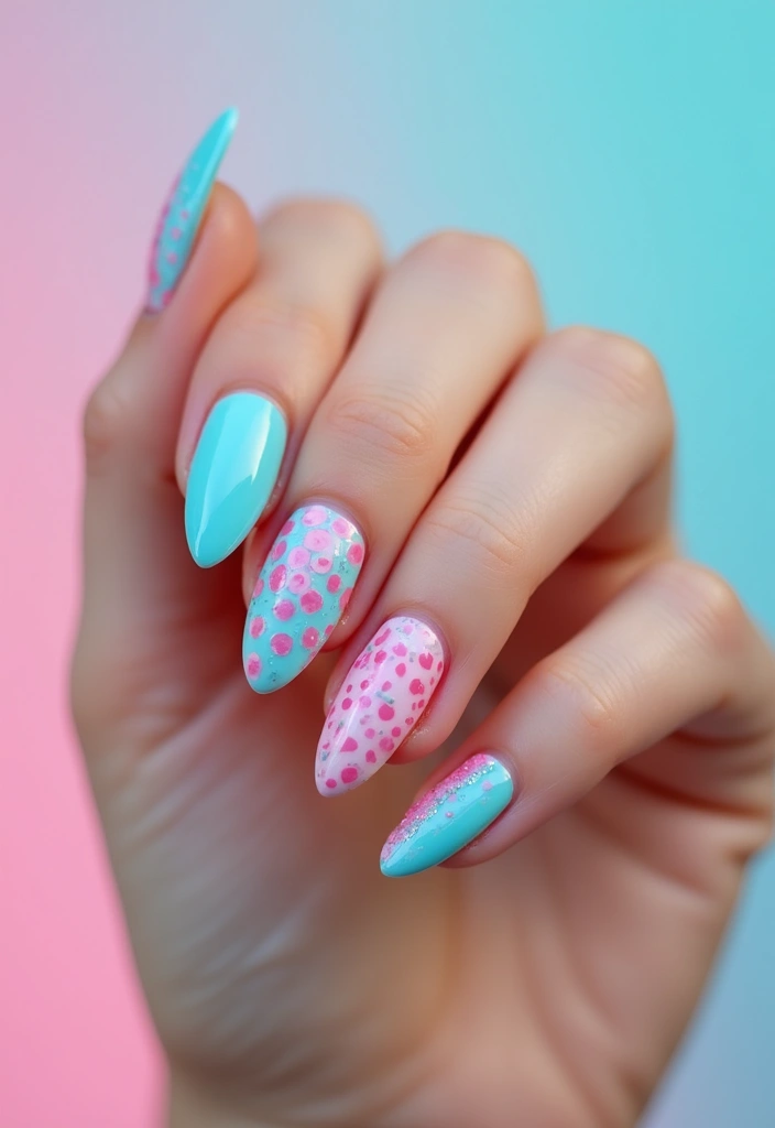 50 Blue Acrylic Nail Ideas for Cool: Depth-Defying Depths - 46. Bubblegum Ocean