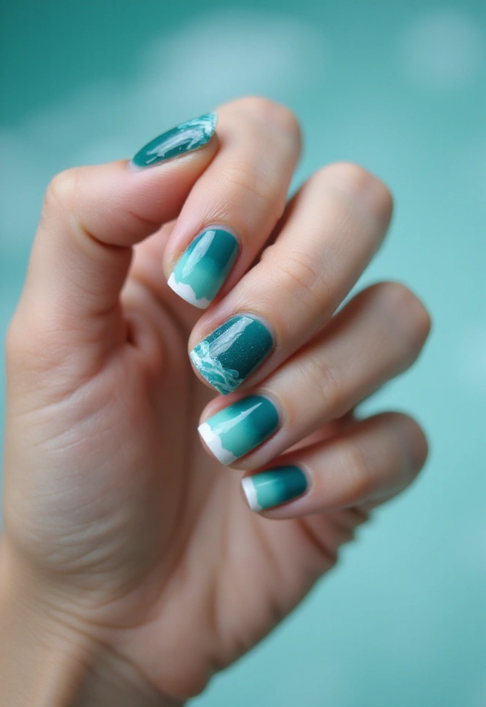 50 Blue Acrylic Nail Ideas for Cool: Depth-Defying Depths - 49. Oceanic Wave French Tip