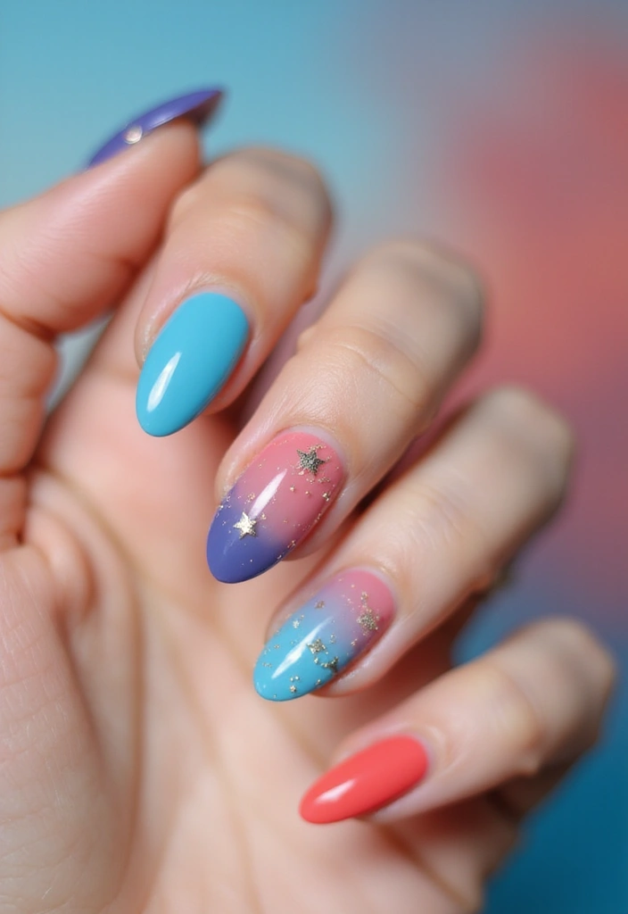 50 Blue Acrylic Nail Ideas for Cool: Depth-Defying Depths - 5. Ocean Sunset Gradient