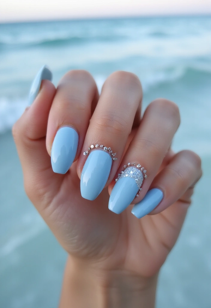 50 Blue Acrylic Nail Ideas for Cool: Depth-Defying Depths - 50. Frosted Ocean Vibes