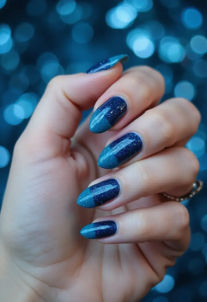 50 Blue Acrylic Nail Ideas for Cool: Depth-Defying Depths - 7. Glittering Ocean Depths