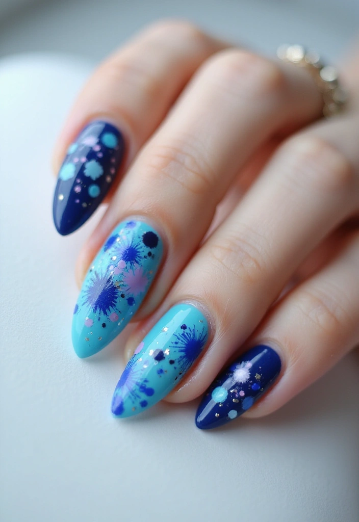 50 Blue Acrylic Nail Ideas for Cool: Depth-Defying Depths - 9. Splash of Color