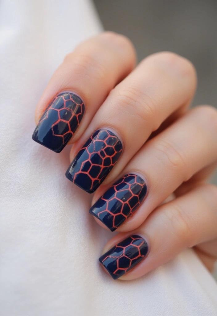 50 Classic Square Nail Ideas for Timeless Geometric Appeal - 13. Hexagonal Patterns