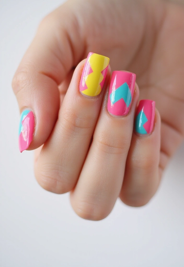 50 Classic Square Nail Ideas for Timeless Geometric Appeal - 14. Colorful Zigzags