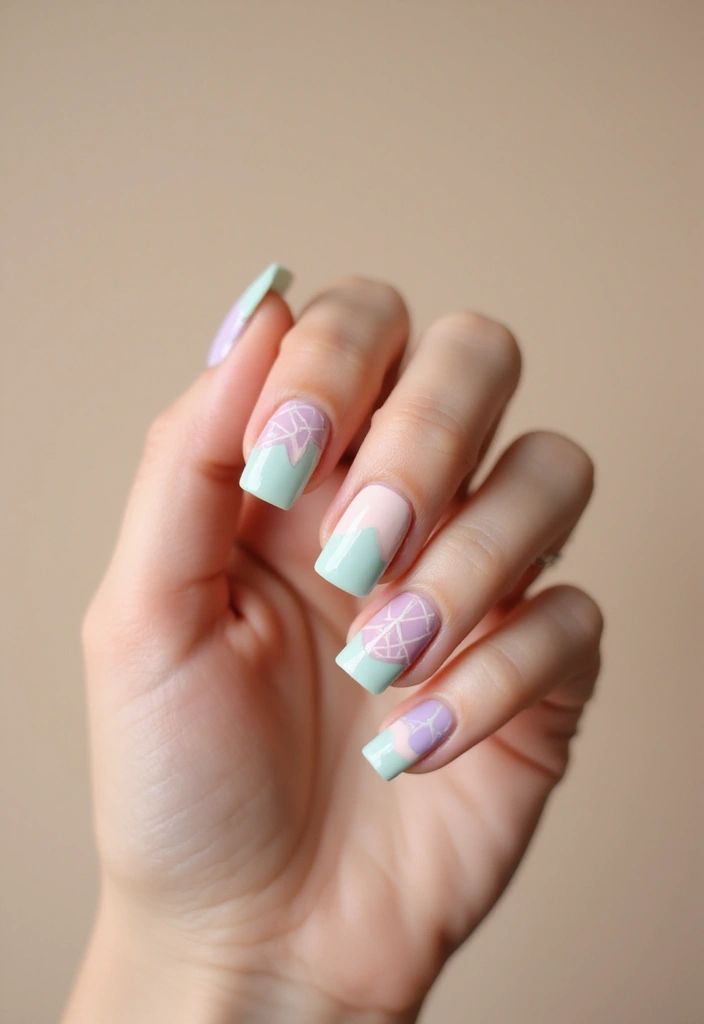50 Classic Square Nail Ideas for Timeless Geometric Appeal - 24. Soft Pastel Geometric